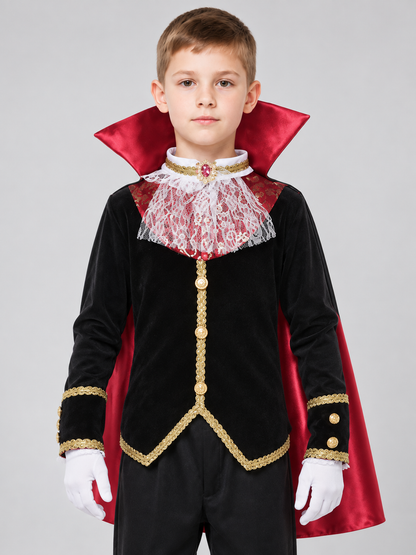 Children's Vampire Costume with Red Cape and Jabot Costume Capes detail 2