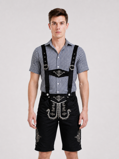 Historical Costume with Suspenders and a Checkered Bib