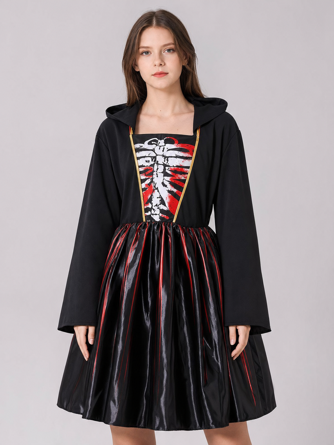 Gothic Hooded Skeleton Costume Dress