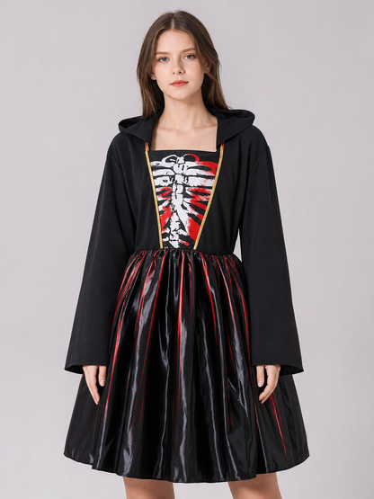 Gothic Hooded Skeleton Costume Dress