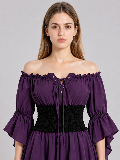 Historical Dress with Lacing and Off-the-Shoulder Design Costume Dresses detail 2