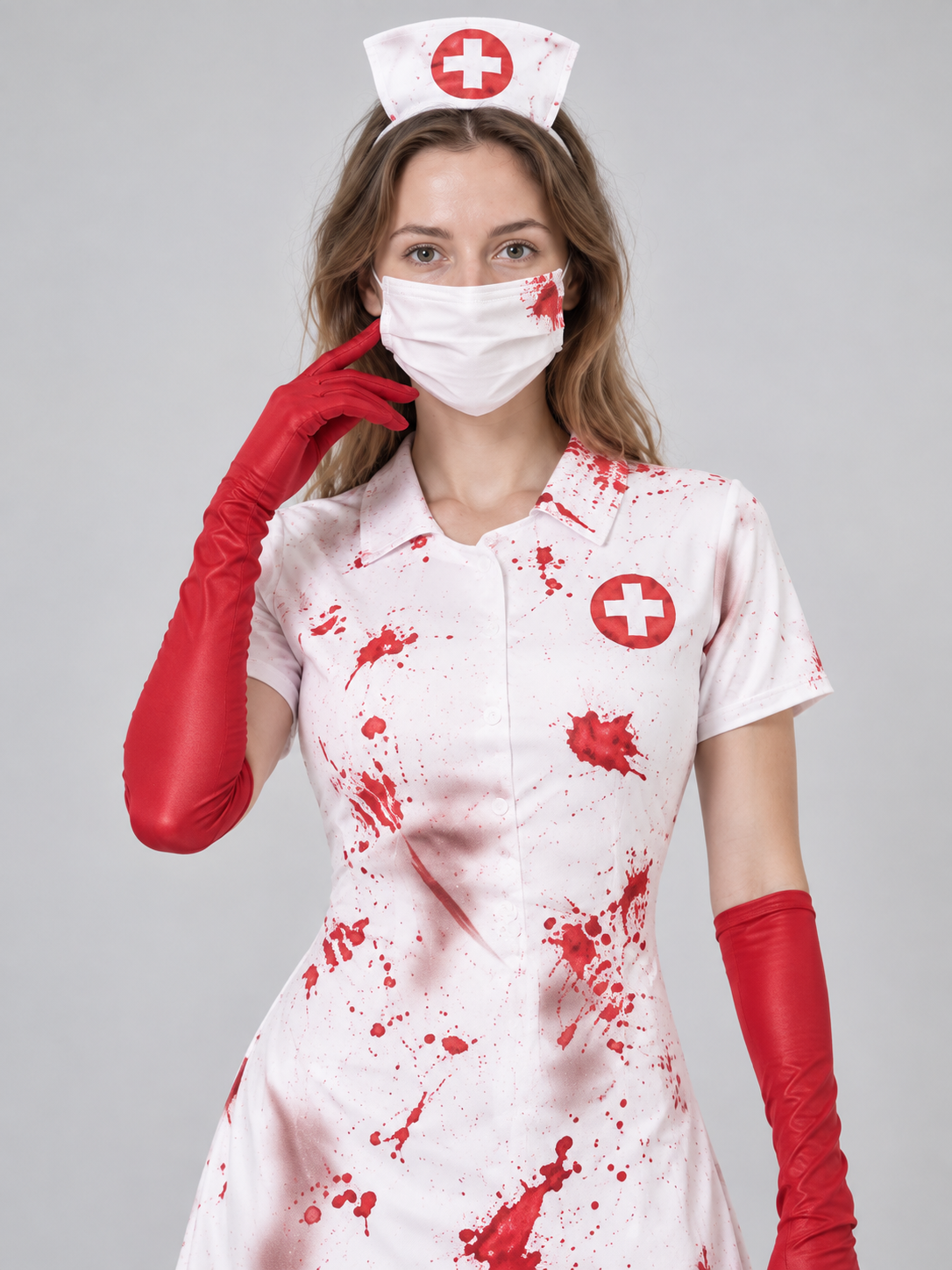 Nurse Costume with Red Crosses and Blood Effect