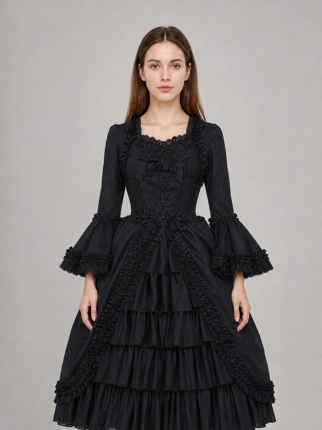 Gothic Victorian Dress with Sleeves and Ruffles