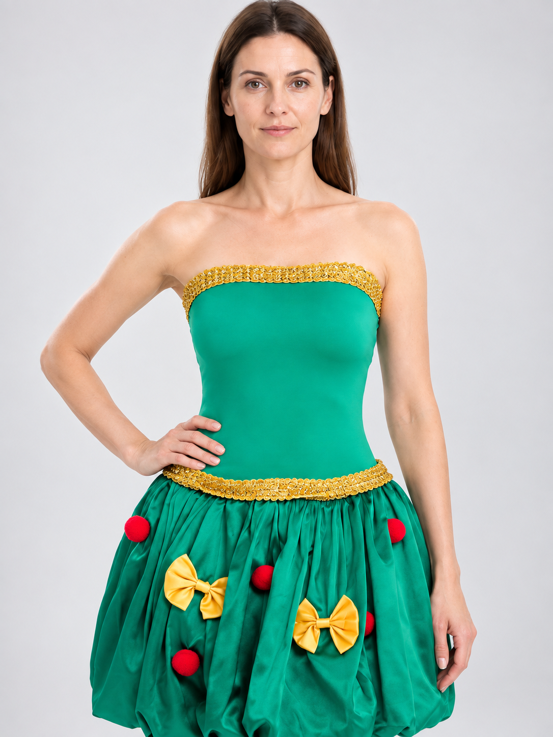 Green Carnival Dress with Bows and Pom-Poms Costume Dresses detail 2
