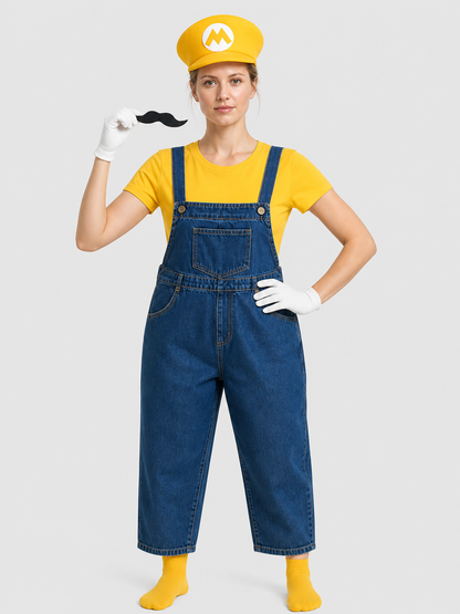 Mario Costume with T-Shirt and Denim Bib Overalls Costumes detail 3