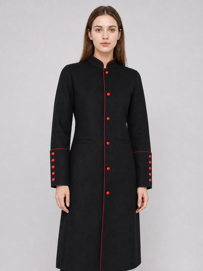 Black Long Coat with Red Trim for Cosplay