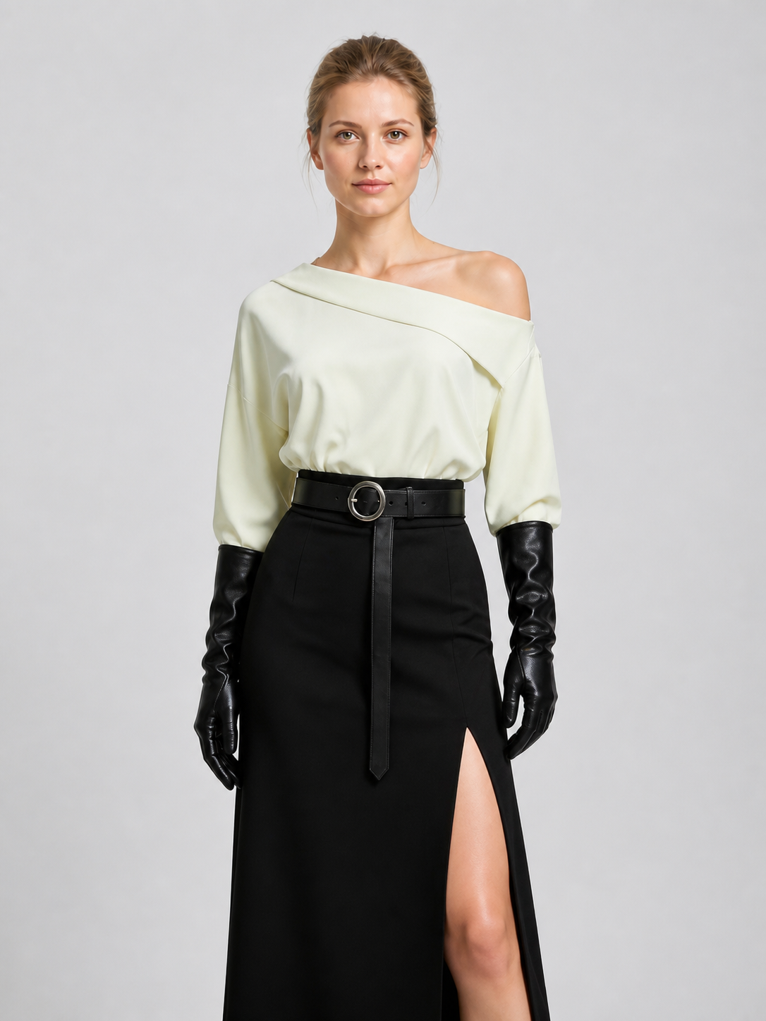 Grace RE9 Cosplay: White Blouse and Black Slit Skirt Costumes detail 3