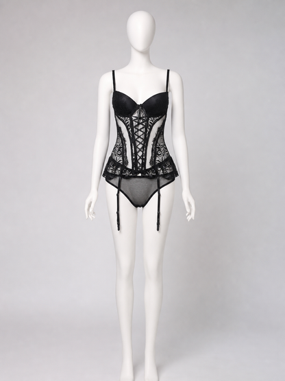 Erotic Bodysuit with Lace Pattern and Garters product detail 3