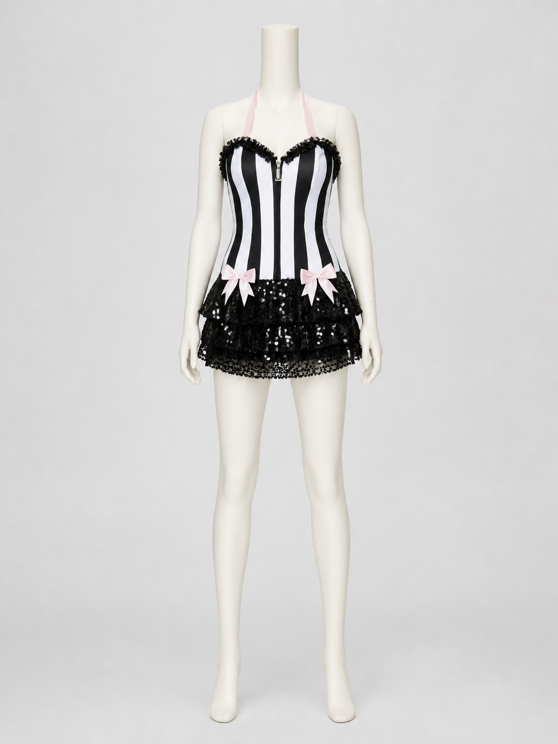 Black-and-White Striped Stage Costume with Pink Bow Costume Accessories detail 3