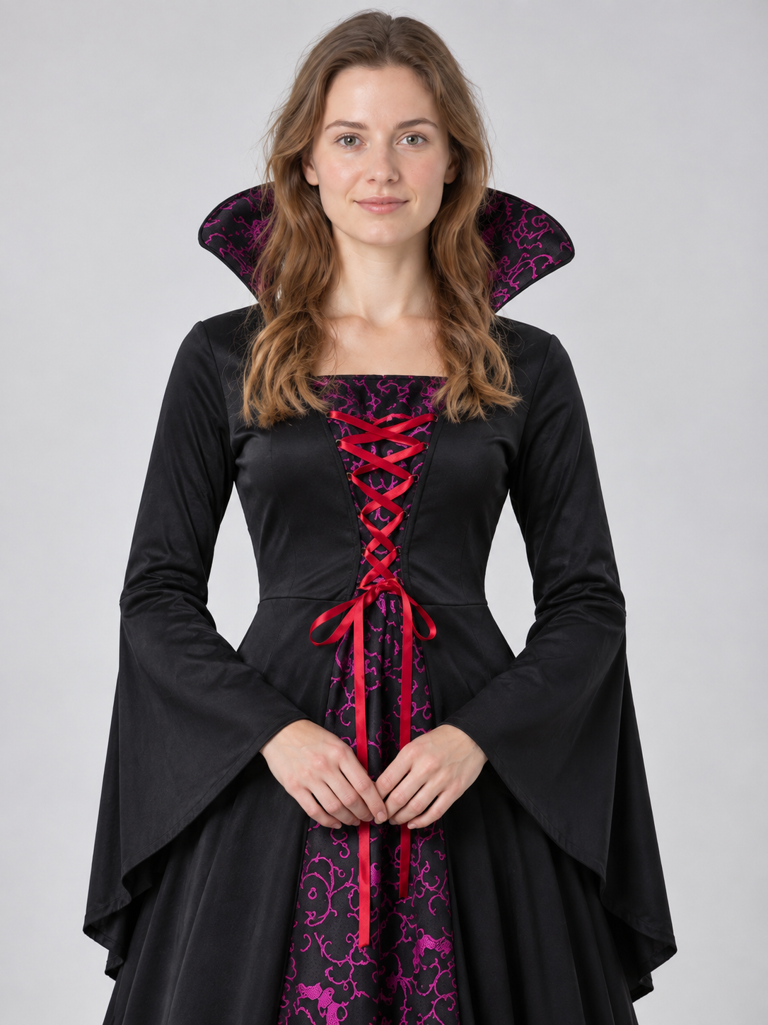 Long Gothic Dress with Lacing and High Collar