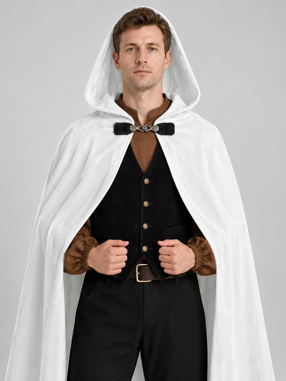 Long White Hooded Cape with Bow