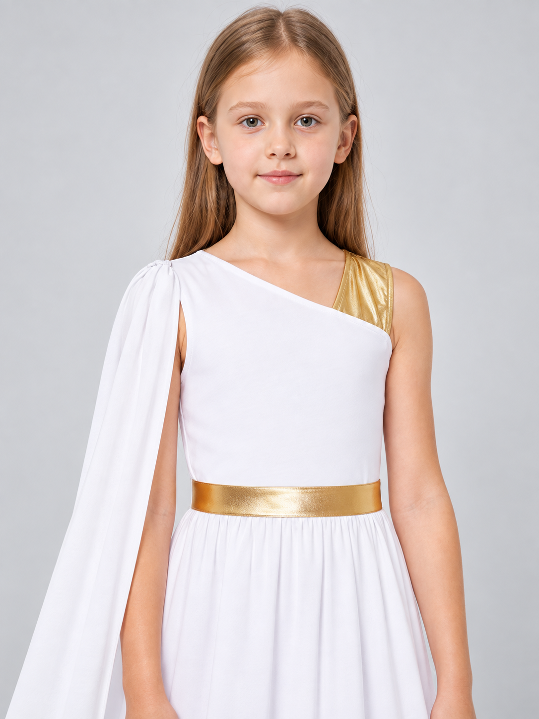White Ancient Greek Style Carnival Dress with Cape