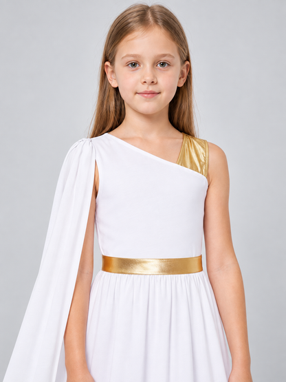 White Ancient Greek Style Carnival Dress with Cape