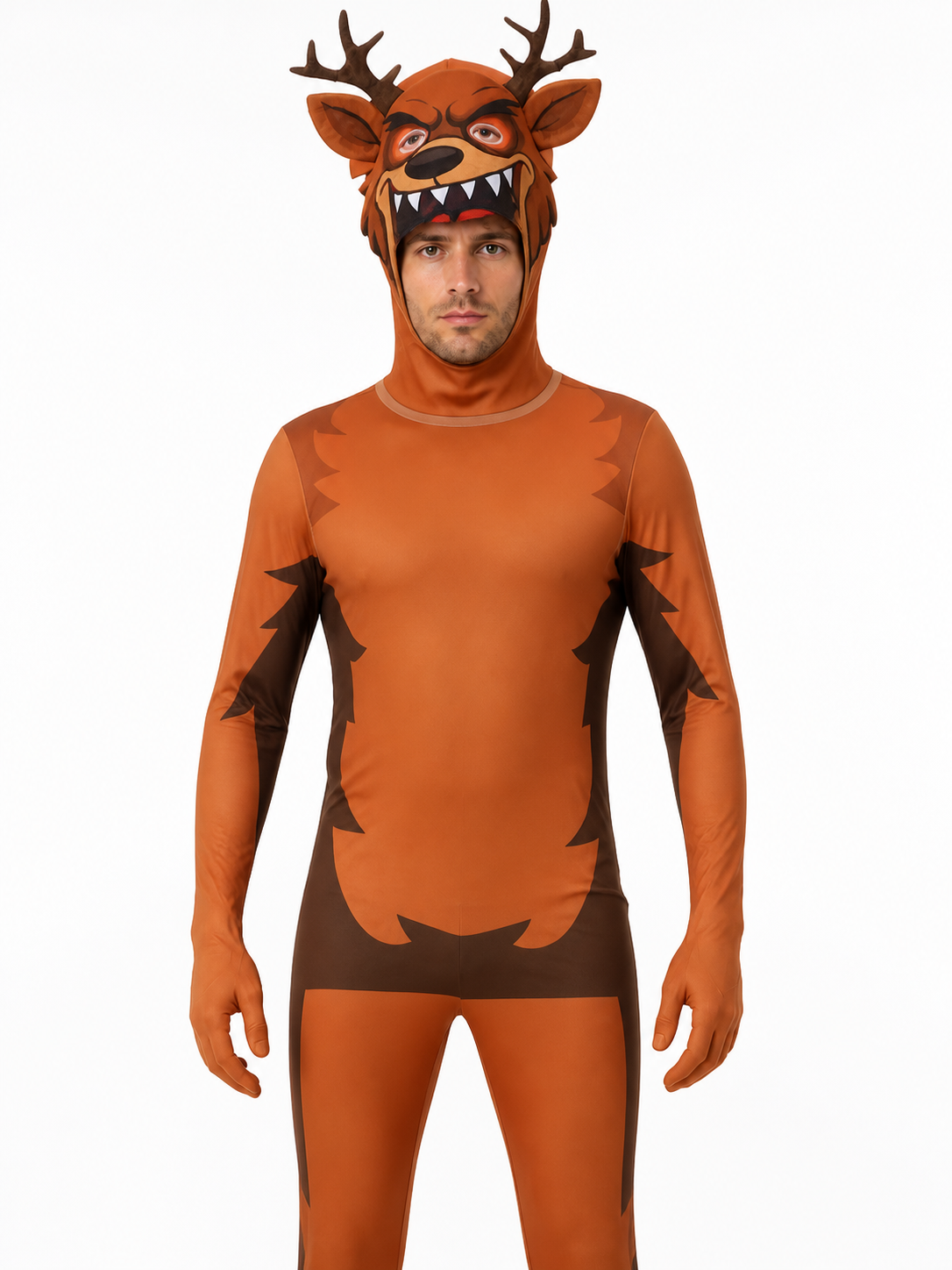 Brown Deer Jumpsuit with Mask and Antlers Costume Masks detail 3