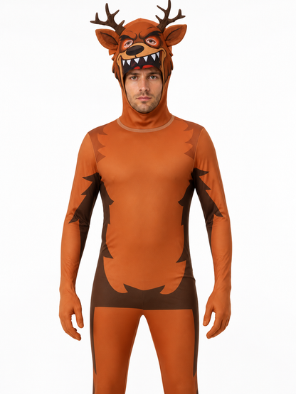 Brown Deer Jumpsuit with Mask and Antlers Costume Masks detail 3