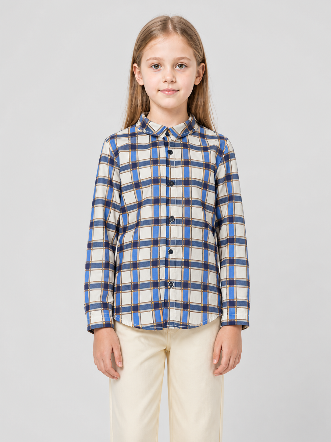 Long-Sleeve Plaid Shirt with Turn-Down Collar product detail 3
