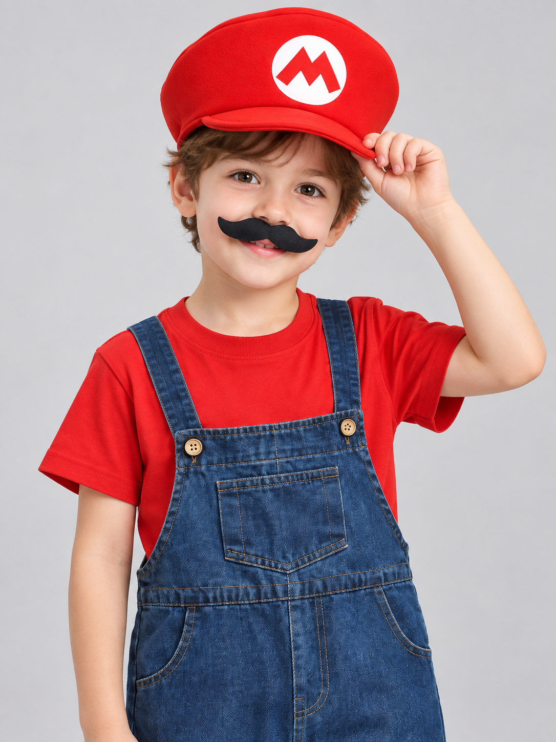 Kids' costume with red cap and mustache