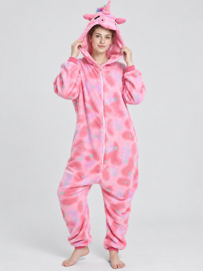 Pink Plush Hooded Unicorn Pajama Jumpsuit