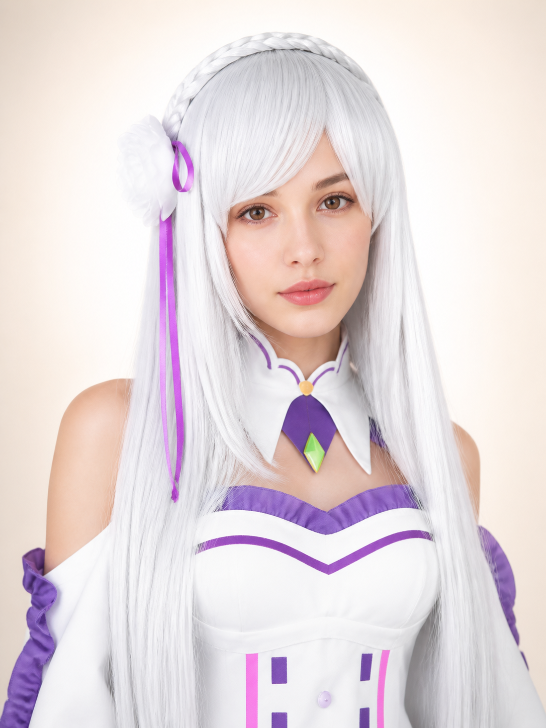 White Carnival Wig with Purple Strands for Halloween Costume Wigs detail 2