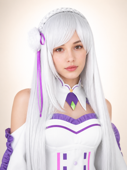 White Carnival Wig with Purple Strands for Halloween Costume Wigs detail 2