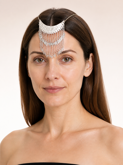 Silver Carnival Headpiece with Moon and Tassels Costume Headwear detail 2