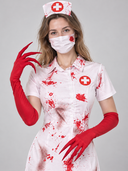Halloween Nurse Costume with Cross, Mask, and Gloves