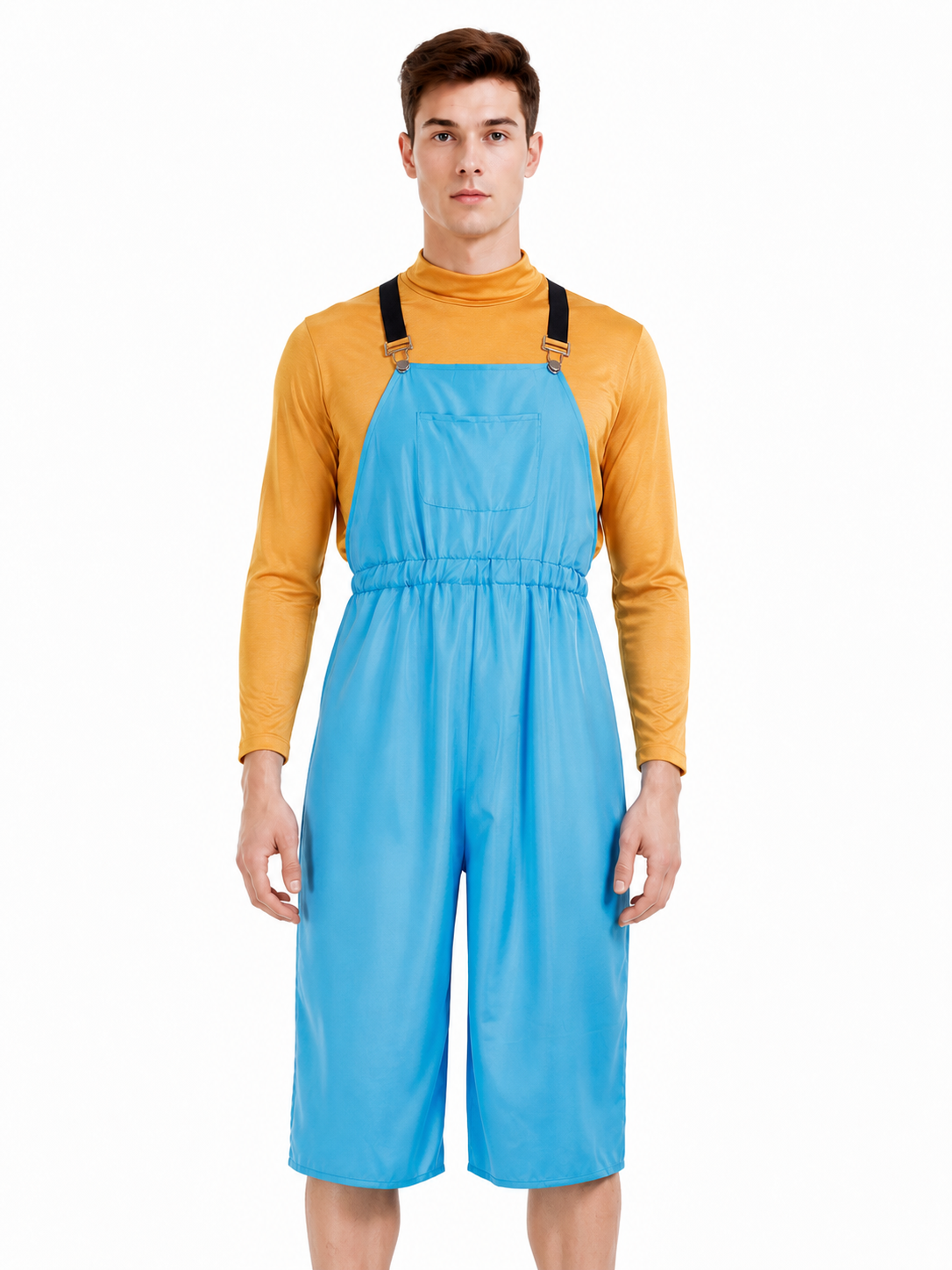 Blue Bib Shorts Overalls with Chest Pocket product detail 3