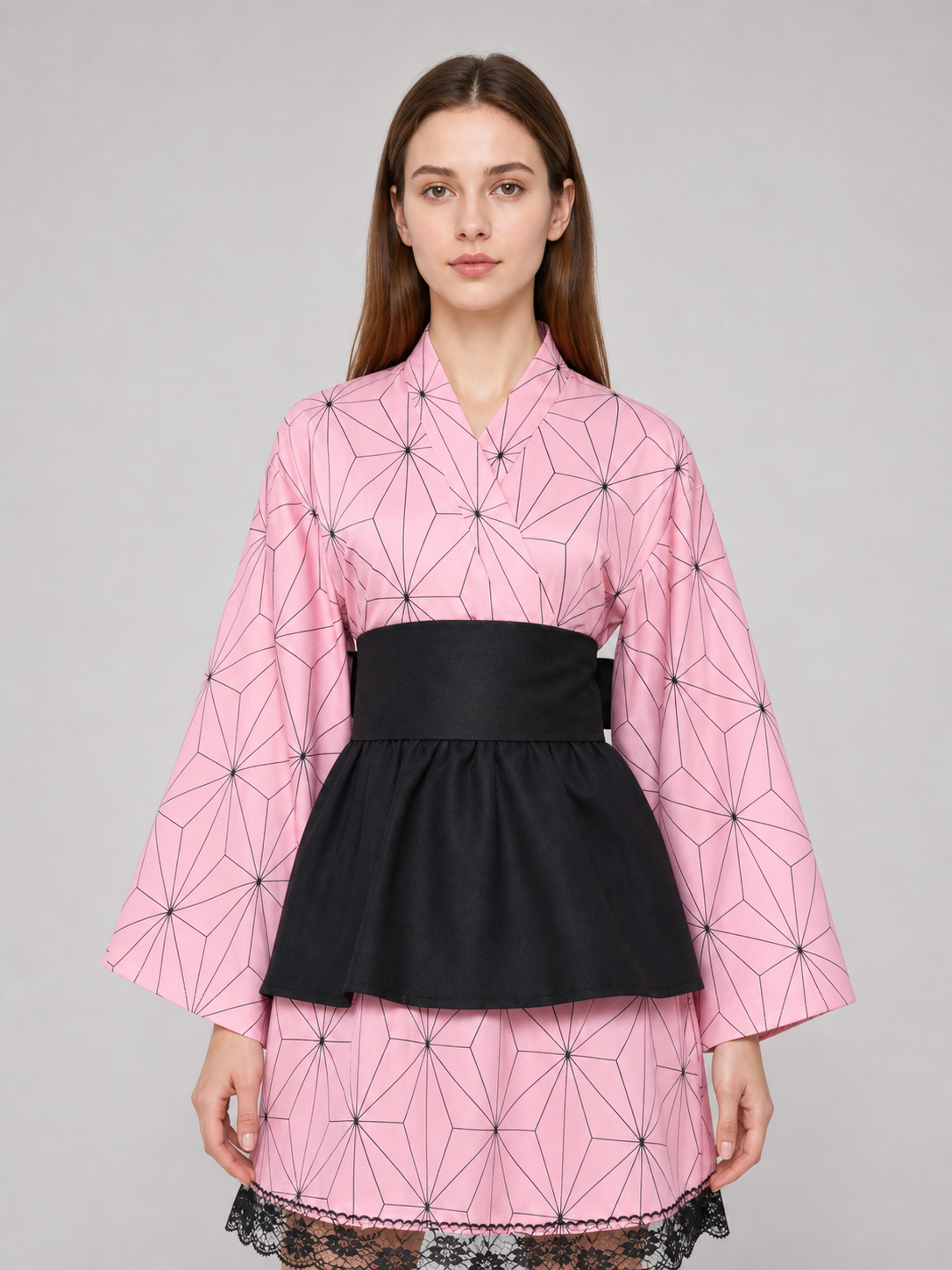 Kimono-Style Cosplay Dress with Lace Trim