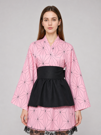 Kimono-Style Cosplay Dress with Lace Trim