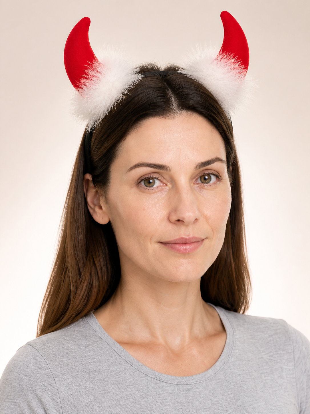 Carnival Headband with Red Horns and Feathers Costume Headwear detail 2