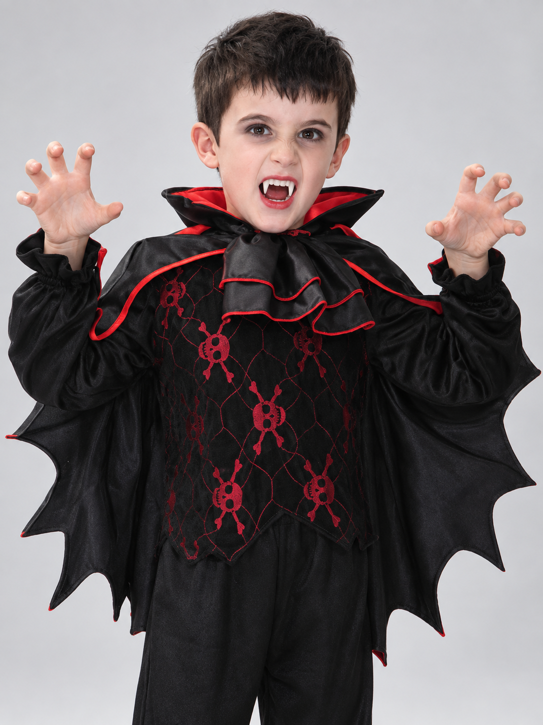 Kids' Vampire Costume with Cape and Fangs, Black and Red