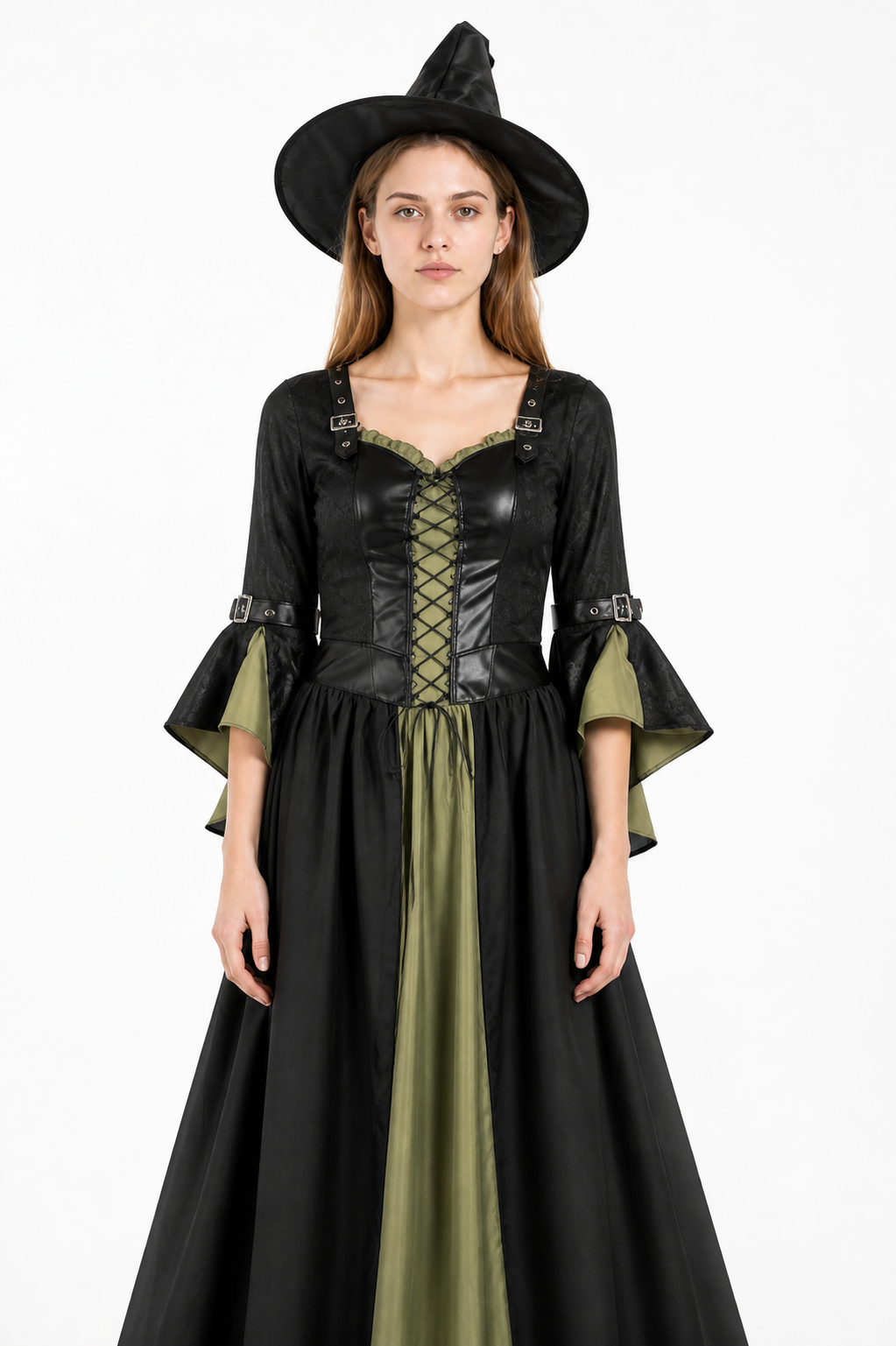 Black Witch Dress with Flared Sleeves for Halloween Costume Dresses detail 3
