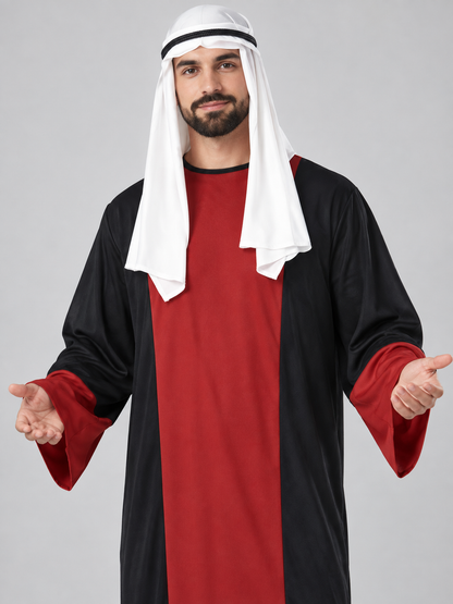 Long Arabic Costume with White Headscarf, Red and Black
