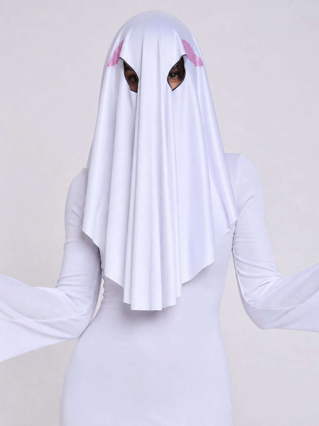 White Ghost Dress with Hood and Pink Accents