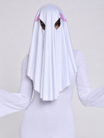 White Ghost Dress with Hood and Pink Accents