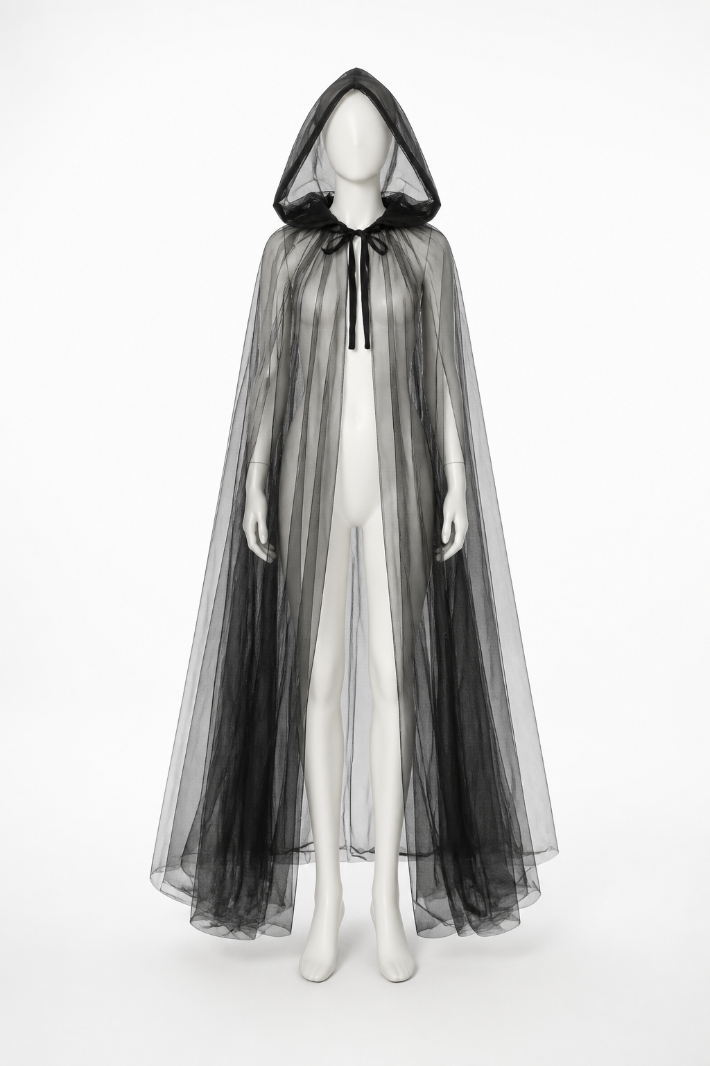 Long Black Cloak with Pointed Hood for Halloween Costume Capes detail 3