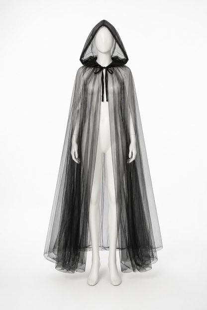 Long Black Cloak with Pointed Hood for Halloween Costume Capes detail 3