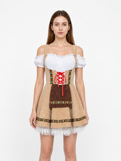 Bavarian Traditional Costume with Red Lacing and Lace