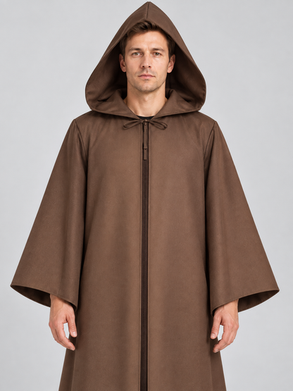 Hooded Masquerade Cloak, Brown, Wide Sleeves