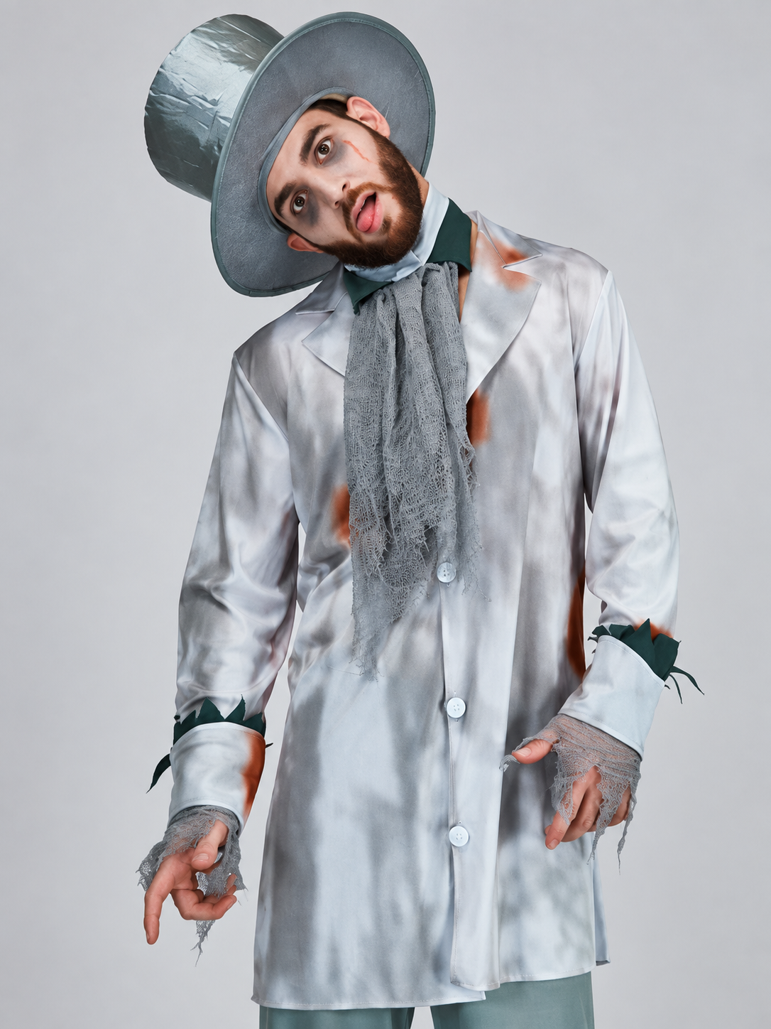Gray Ghost Costume with Hat and Scarf