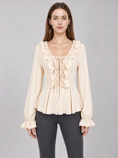 Renaissance-Style Blouse with Ruffles and Lacing