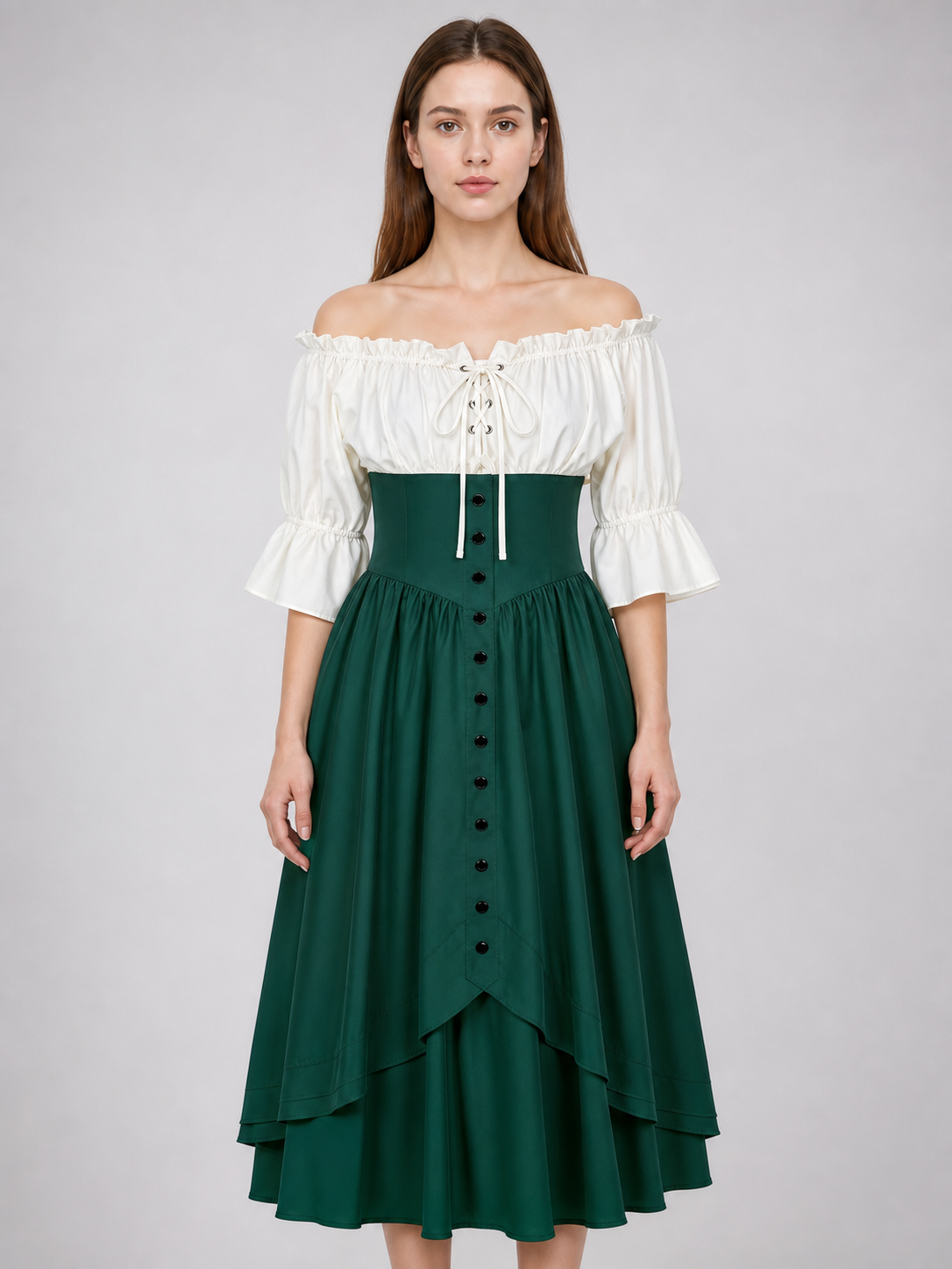 Vintage Dress with a Full Skirt, Ruffles, and Sleeves