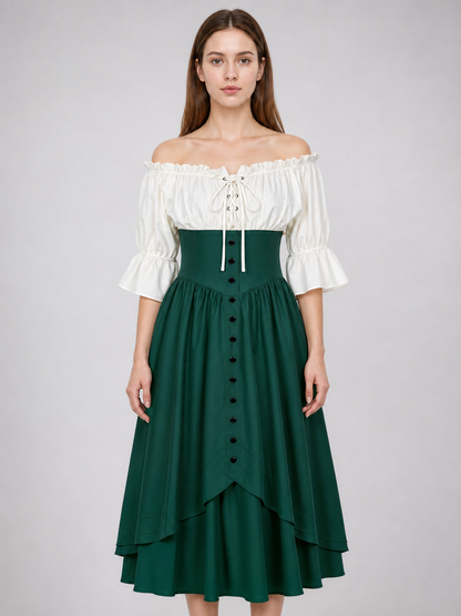 Vintage Dress with a Full Skirt, Ruffles, and Sleeves
