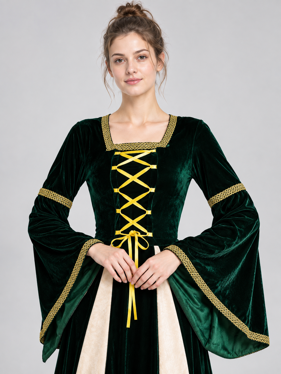 Dark green carnival dress with gold trim