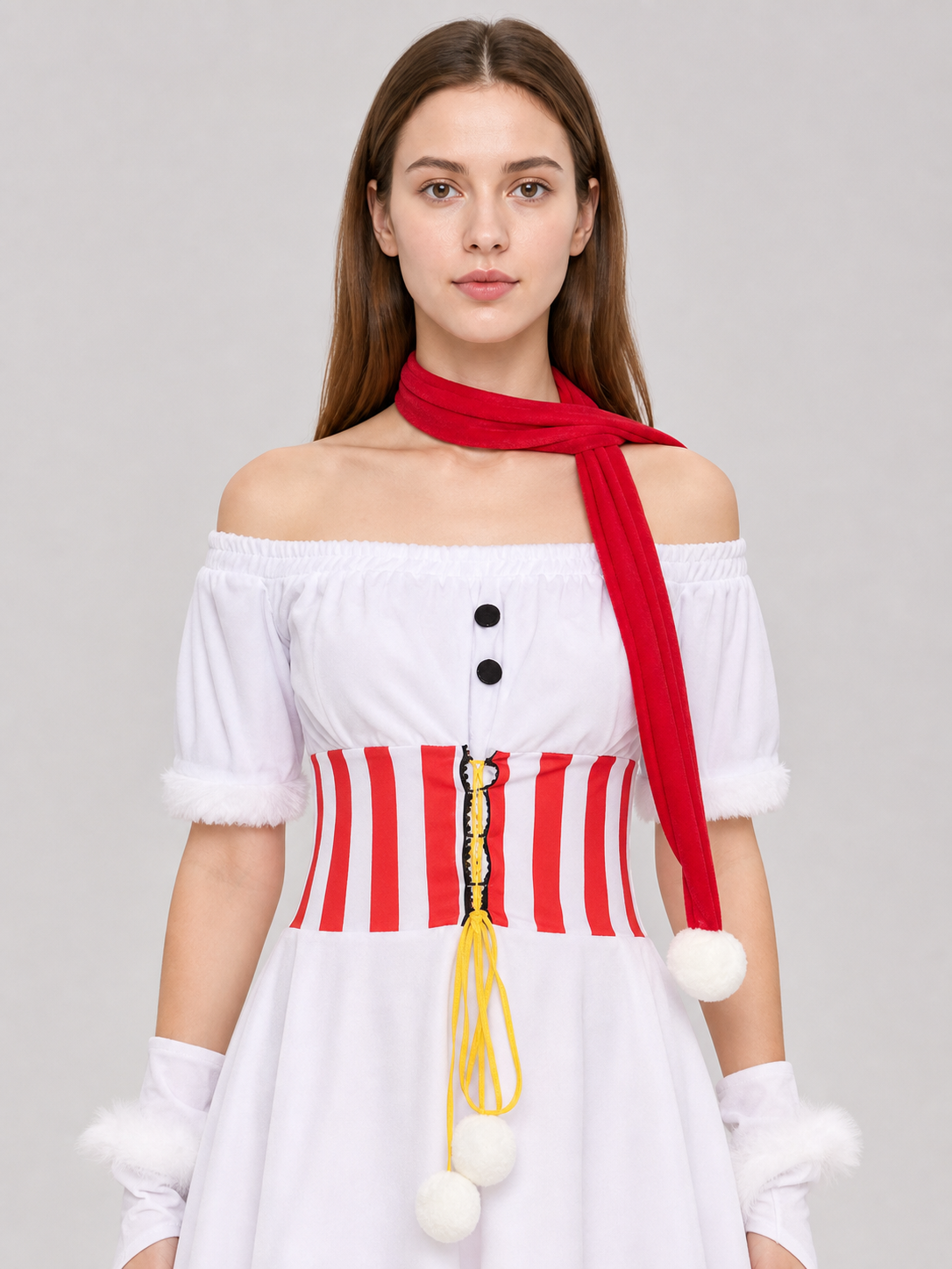 White New Year's Costume Dress with Red-and-White Stripes Costume Dresses detail 2
