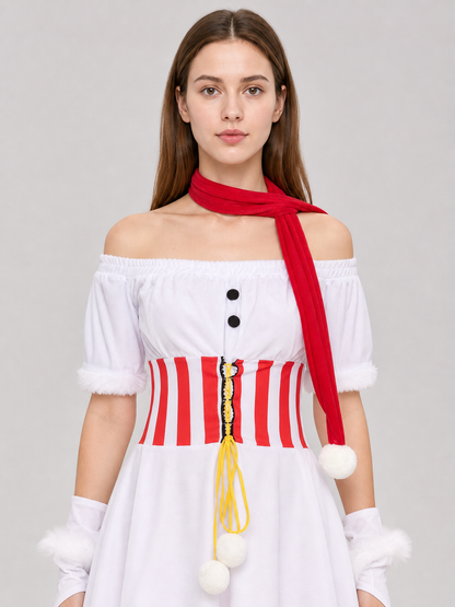 White New Year's Costume Dress with Red-and-White Stripes Costume Dresses detail 2