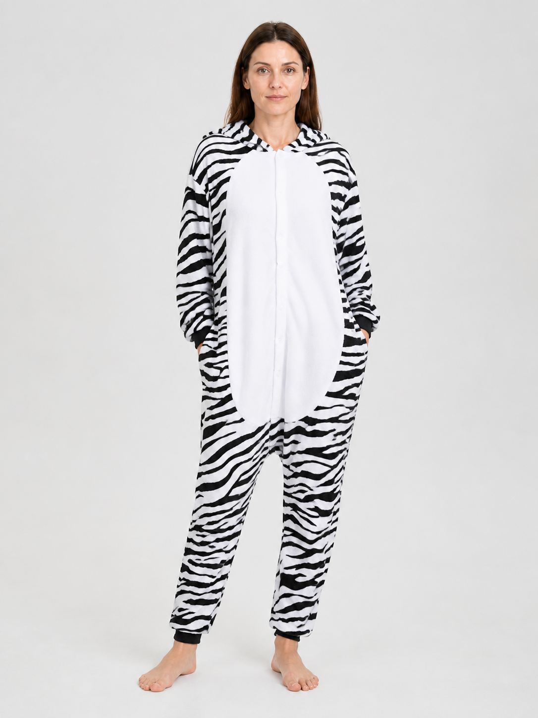 Flannel Zebra Long-Sleeve Pajama Jumpsuit product detail 3
