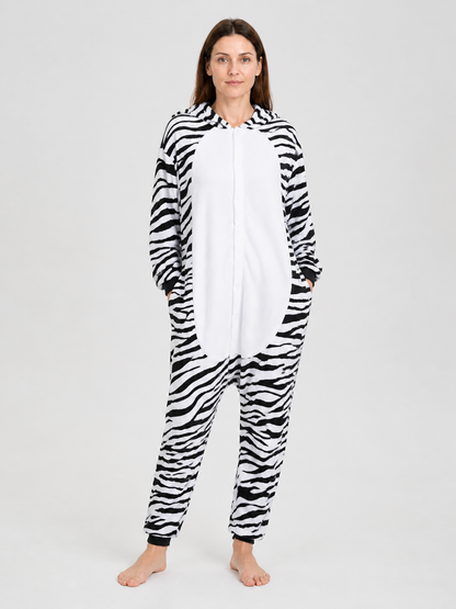 Flannel Zebra Long-Sleeve Pajama Jumpsuit product detail 3
