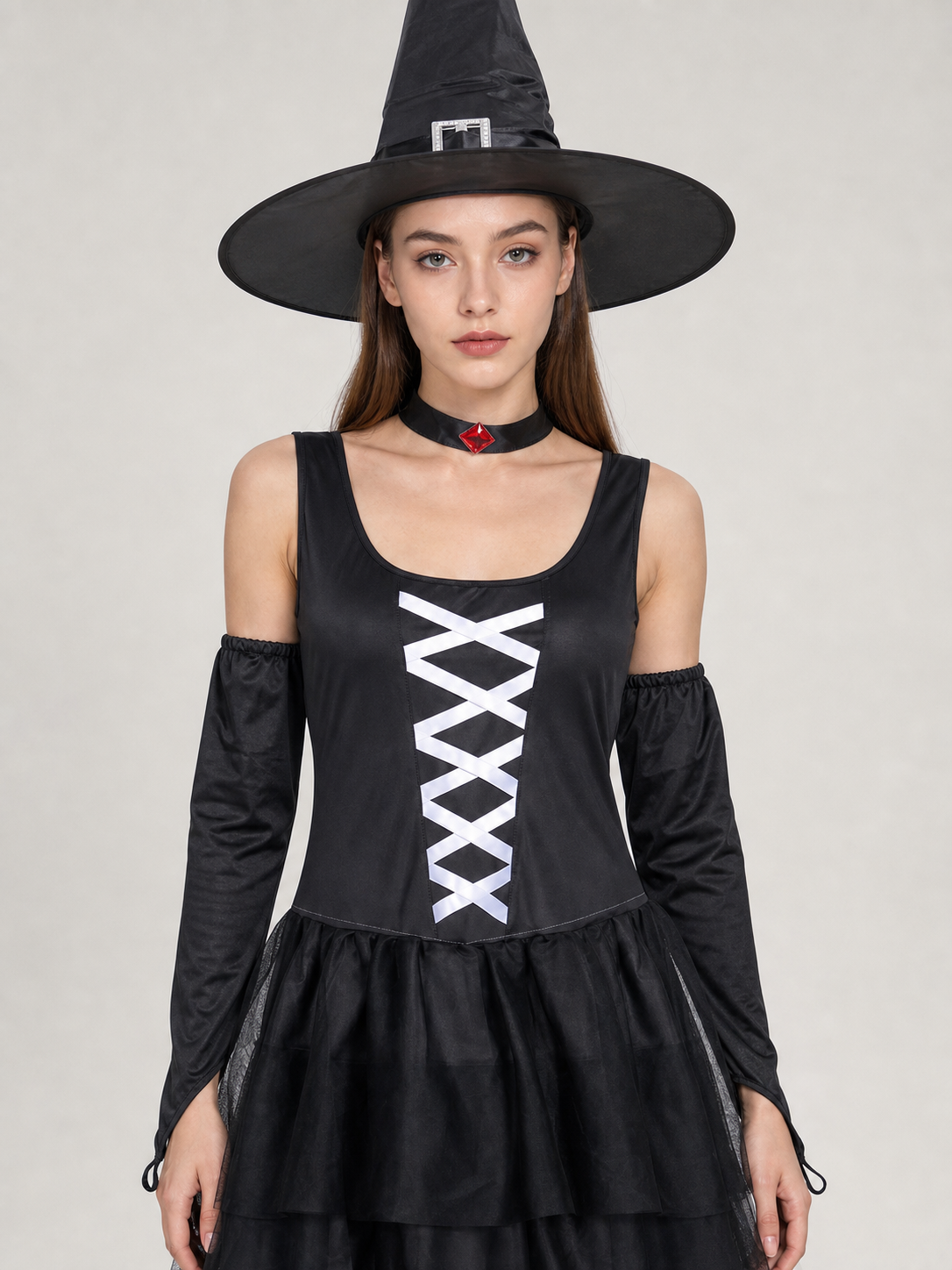 Witch Cosplay Costume with Hat and Layered Skirt