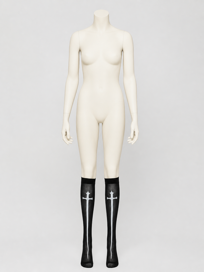 Gothic Knee-High Socks with White Crosses product detail 3